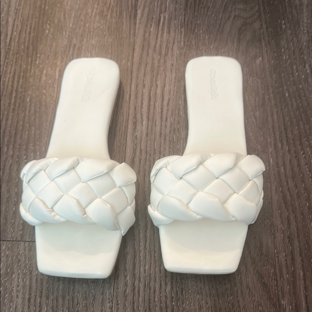 Open Edit White Braided Slide Sandals Size. 8.5